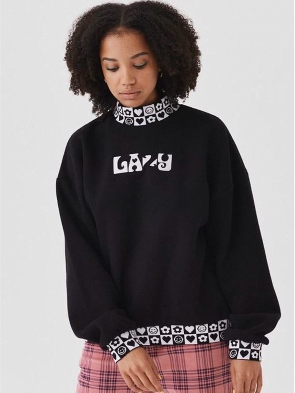 Lazy Oaf Black Sweatshirt Hearts Monochrome Mockneck y2k Women’s Small Medium